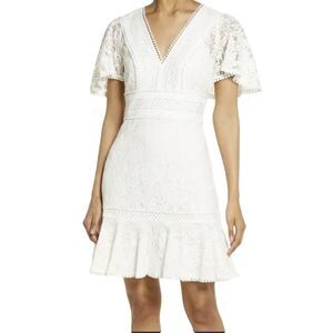 Eliza J $188‎ V-Neck Lace Flounce Sleeve Cocktail Party Wedding Guest Dress 6